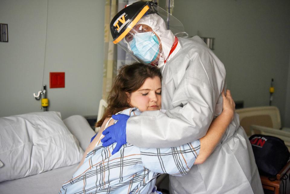 Dr. Joseph Varon, 58, the chief medical officer at United Memorial Medical Center, hugs Christina Mathers, 43, a nurse from his team who became infected with COVID-19, in Houston, Texas, U.S., July 25, 2020. (Photo: REUTERS/Callaghan O'Hare)