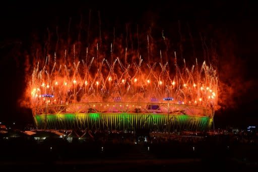 Fireworks explode over the Olympic stadium during the closing ceremony of the 2012 London Olympic Games in London.The London Olympics lost its first medallist to a doping scandal on Monday as Belarus shot-putter Nadezhda Ostapchuk was stripped of gold a day after the Games closed in a blaze of music and colour