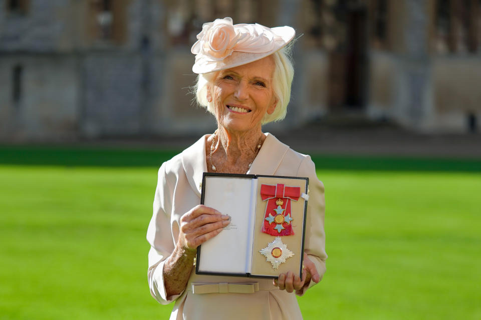 Mary Berry after being made a Dame Commander by the Prince of Wales for a lifetime of cooking, writing and baking during an investiture ceremony at Windsor Castle. Picture date: Wednesday October 20, 2021.