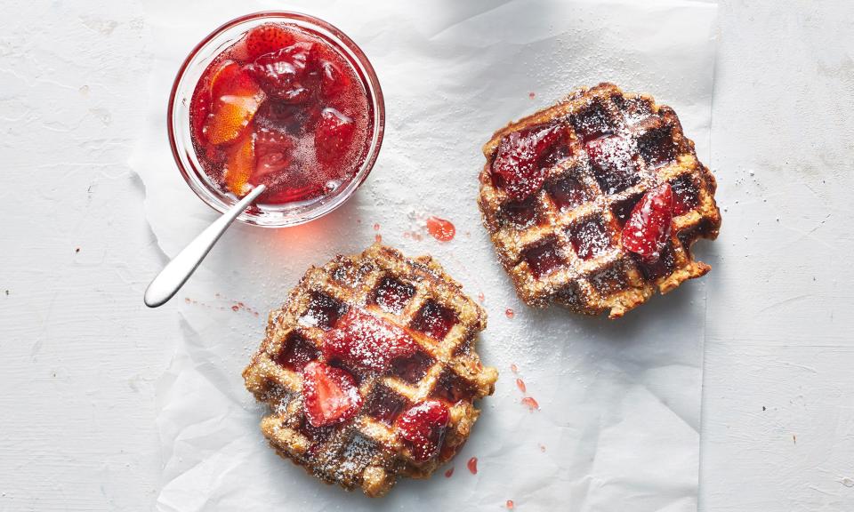 How to Make Granola Waffles with Strawberry Compote