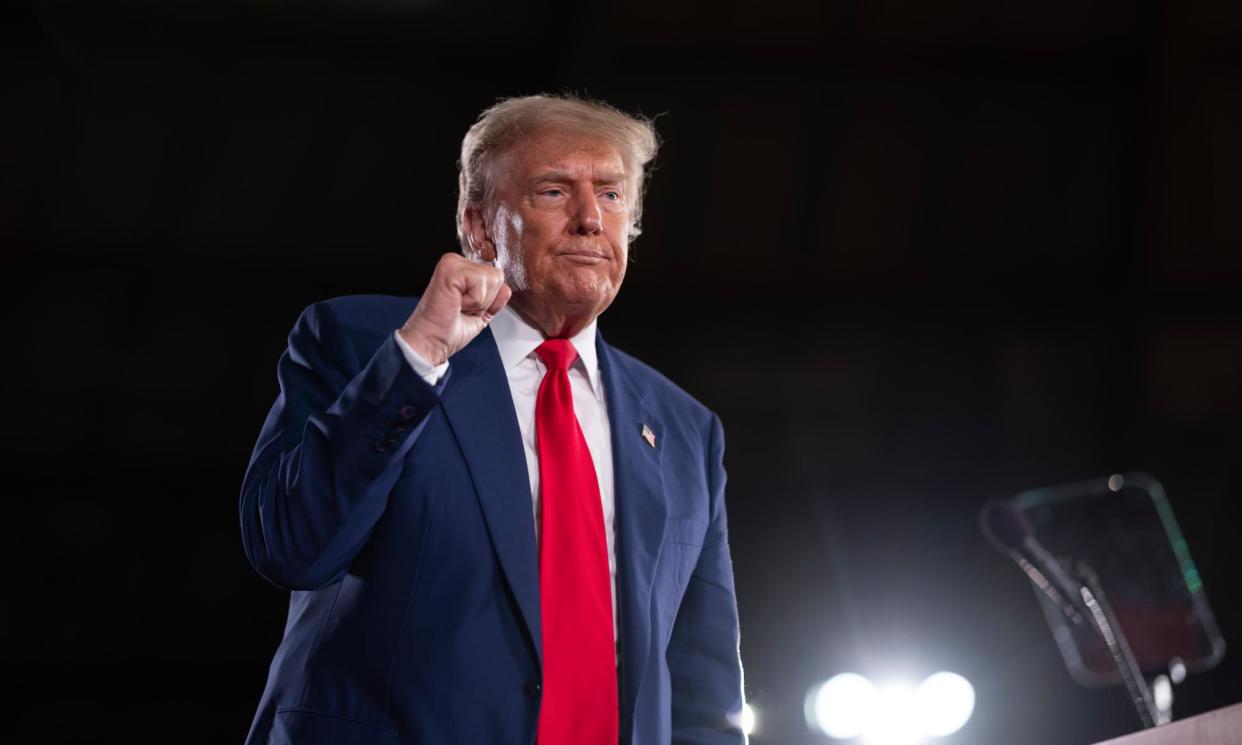 <span>Donald Trump at a campaign rally in Waukesha, Wisconsin: ‘The radical extremists and far-left agitators are terrorizing college campuses.’</span><span>Photograph: Scott Olson/Getty Images</span>