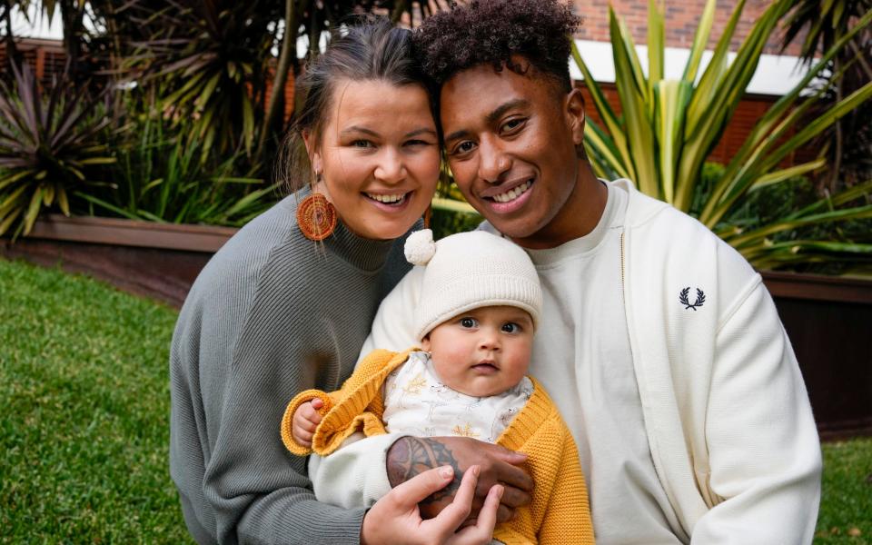  Ellia Green with his partner Vanessa Turnbull-Roberts and their daughter Waitui pose in Sydney, Australia - AP Photo/Mark Baker