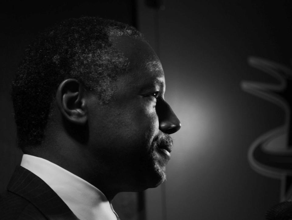 <p>Dr. Ben Carson is interviewed in the hallway of the convention center. (Photo: Khue Bui for Yahoo News)</p>