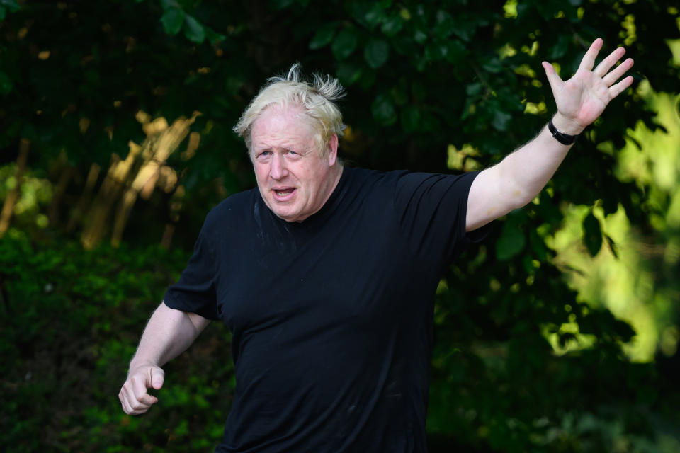 BRIGHTWELL-CUM-SOTWELL, OXFORDSHIRE - JUNE 15: Former British Prime Minister Boris Johnson is seen on his morning run on June 15, 2023 in Brightwell-cum-Sotwell, England. The Privileges Committee has been investigating whether Boris Johnson misled parliament over breaches of lockdown rules in Downing Street during the Covid-19 pandemic. (Photo by Leon Neal/Getty Images)