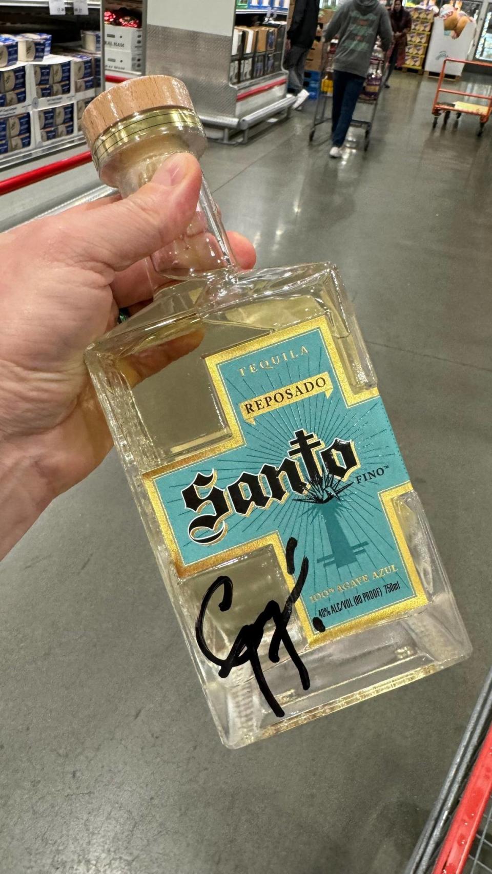 A signed bottle of Guy Fieri’s Santo Tequila. The celebrity chef met fans and signed autographs at Costco in San Luis Obispo on March 6, 2024.
