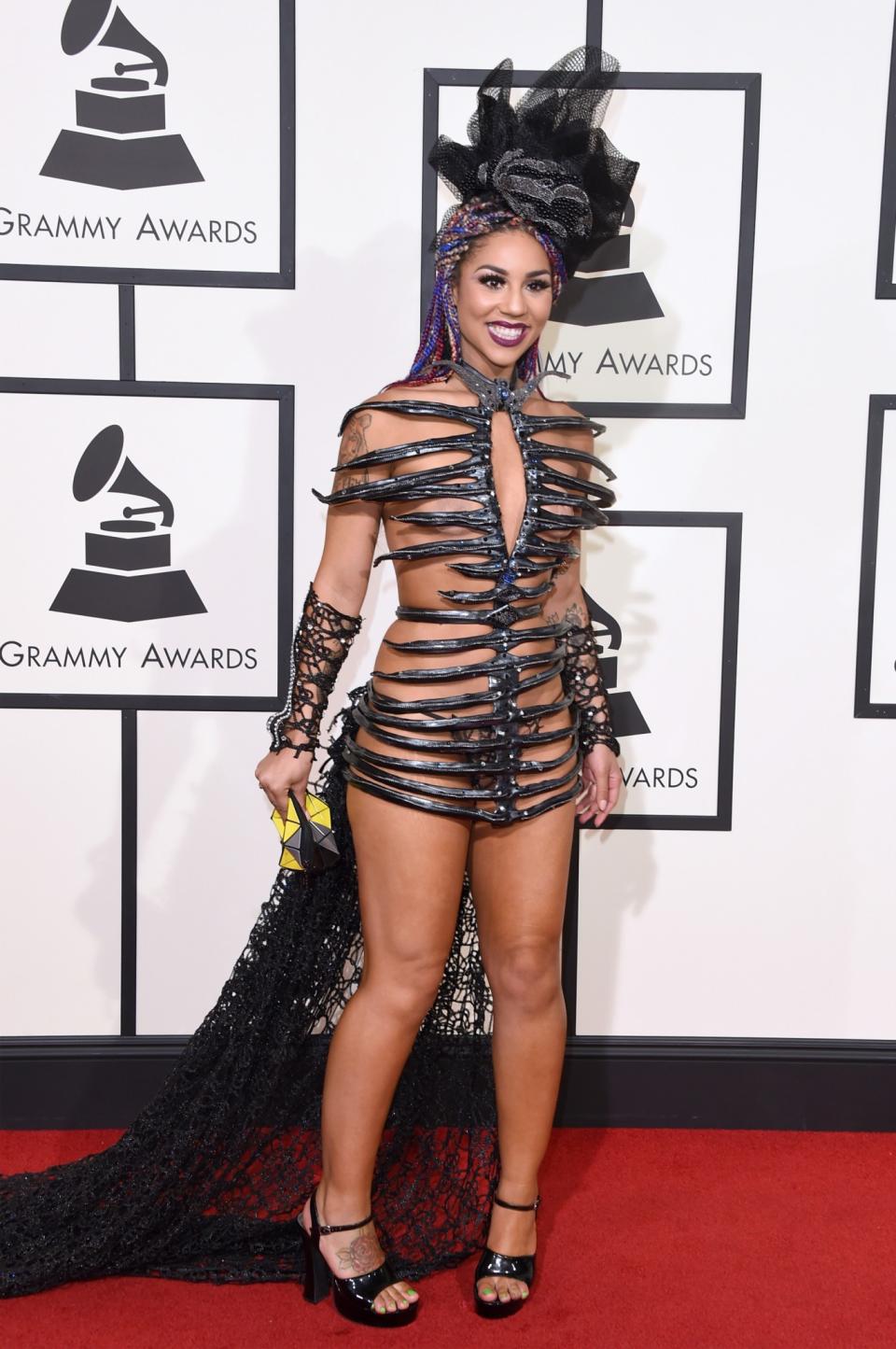 <p>Joy’s skeletal Grammys look left little to the imagination with everyone wondering if something would reveal itself. Luckily, she retained her modesty. <i>[Photo: Getty]</i> </p>