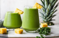 <p>Many people swear by aloe for glowing skin, and this smoothie is a delicious way to get it into your diet. You probably know aloe as a topical skin soother, but it also delivers antioxidants, vitamins and minerals. Some people don't love the flavor of aloe, so this recipe has plenty of fruit to help balance the flavors. Make sure you're buying pure aloe vera meant for eating-or that you've got the correct aloe vera plant if you're DIYing. Read more about <a href="https://www.eatingwell.com/article/7892471/health-benefits-aloe/" rel="nofollow noopener" target="_blank" data-ylk="slk:aloe vera benefits and cautions;elm:context_link;itc:0;sec:content-canvas" class="link ">aloe vera benefits and cautions</a>.</p>