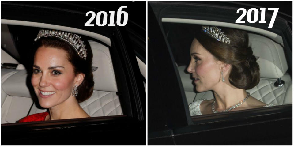 Kate Middleton wears Diana’s tiara for third time at Buckingham Palace reception