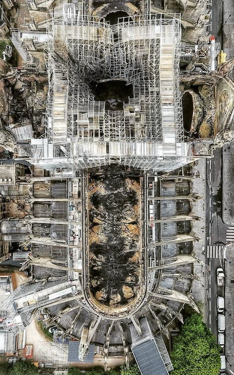 The damage to Notre-Dame cathedral is seen by drone