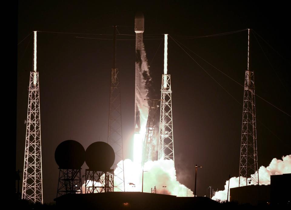 A SpaceX Falcon 9 rocket lifts off from Cape Canaveral Space Force Station, FL Friday, February 17, 2023. The rocket is carrying a telecommunications satellite for London-based Inmarsat. Craig Bailey/FLORIDA TODAY via USA TODAY NETWORK