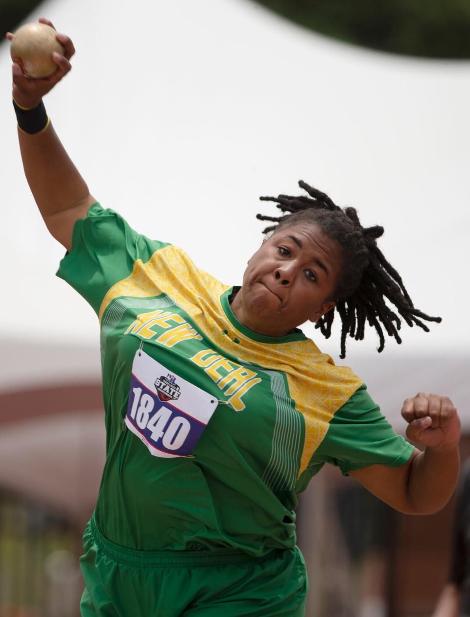 New Deal's Catherine Green competes in the Class 2A shot put during the UIL State Track and Field meet, Friday, May 13, 2022, at Mike A. Myers Stadium in Austin.