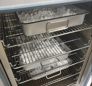 Trays of high purity lithium carbonate produced at the SiFT Pilot Plant in Richmond, BC, Canada, being dried in a controlled temperature oven prior to analysis.