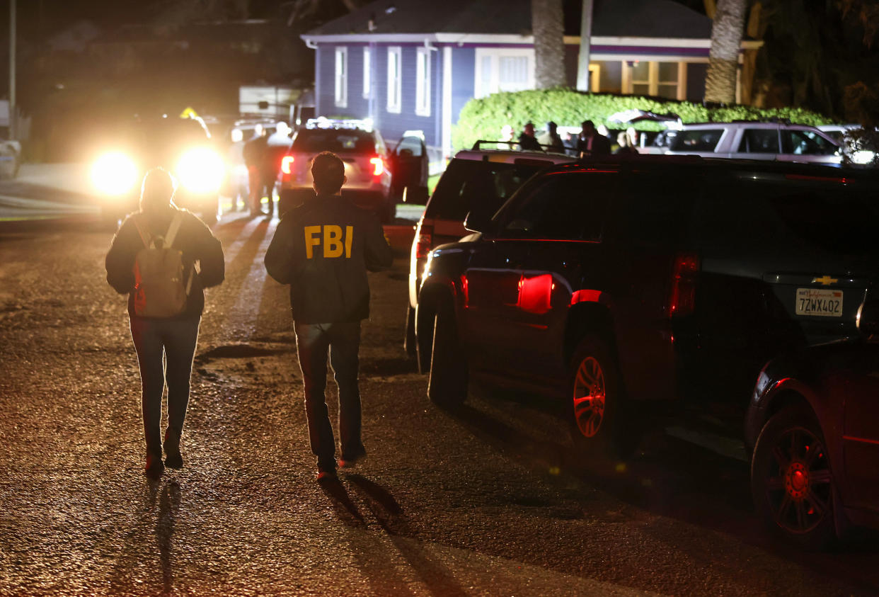 FBI agents arrive at the scene of a shooting on Jan. 23, 2023, in Half Moon Bay, Calif. (Justin Sullivan / Getty Images)