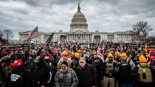 PHOTO: Pro-Trump protesters gather in front of the Capitol Building in Washington, Jan. 6, 2021. A pro-Trump mob stormed the Capitol, breaking windows and clashing with police officers.  (Jon Cherry/Getty Images, FILE)