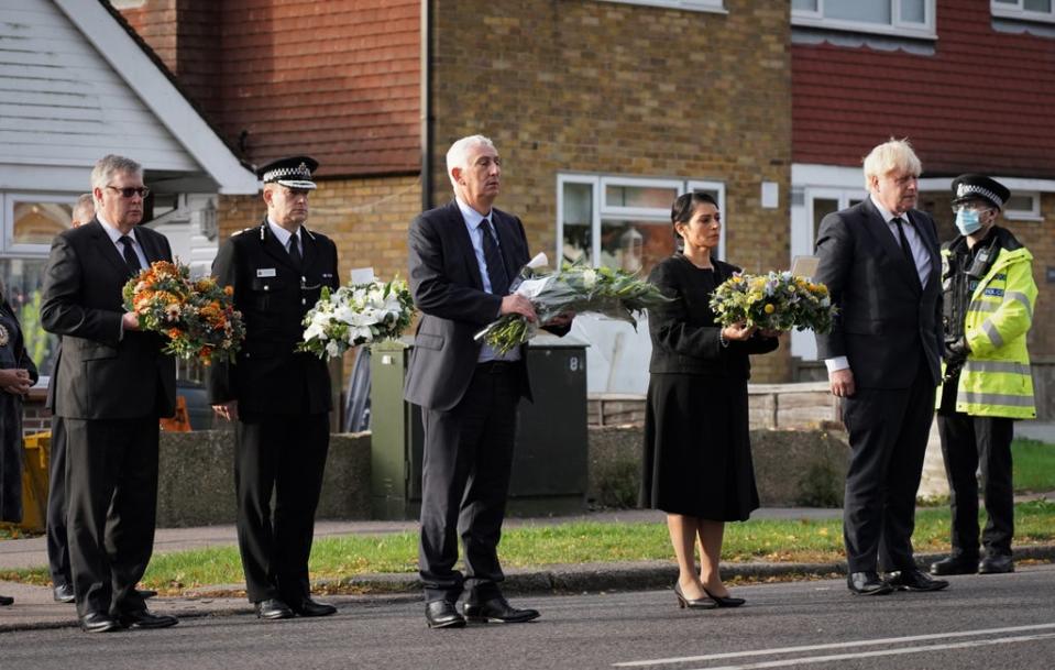 Home Secretary Priti Patel laid flowers on Saturday at the church where Sir David Amess was killed (Essex Police/PA) (PA Media)