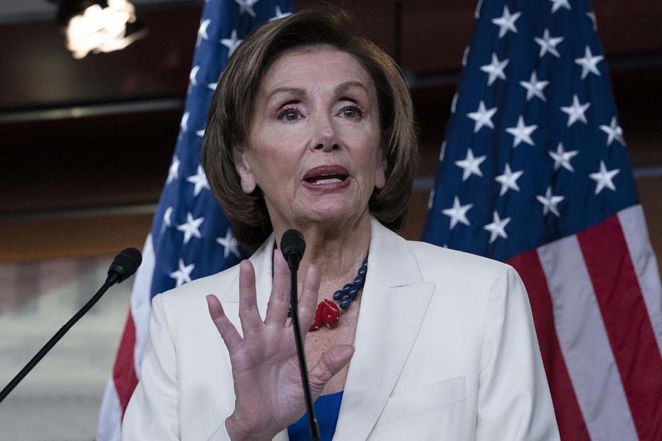 Speaker of the House Nancy Pelosi speaks during a news conference on Capitol Hill in Washington on May 20, 2021.