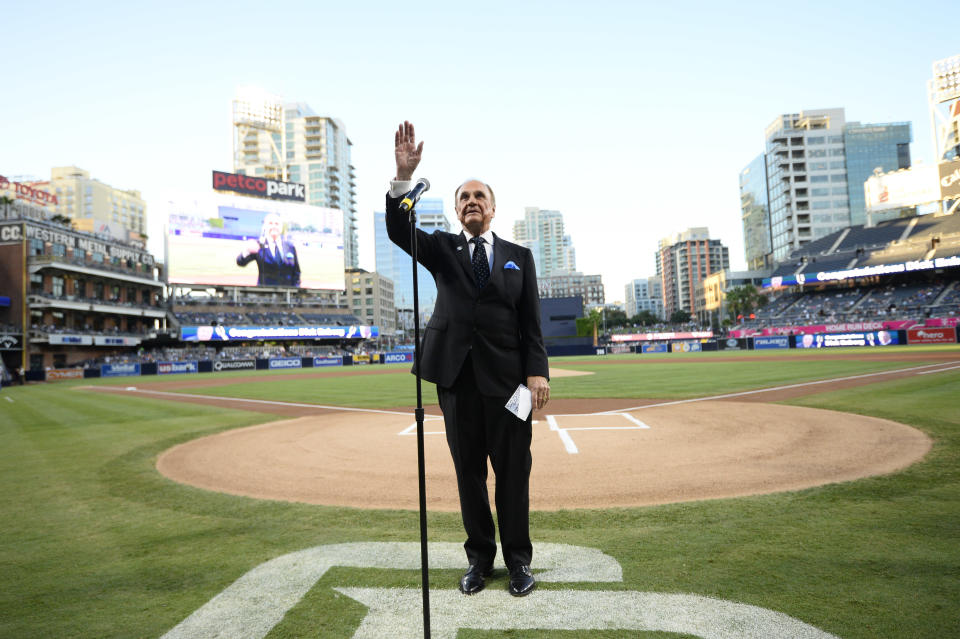 Legendary broadcaster Dick Enberg died on Thursday at age 82. (Getty)