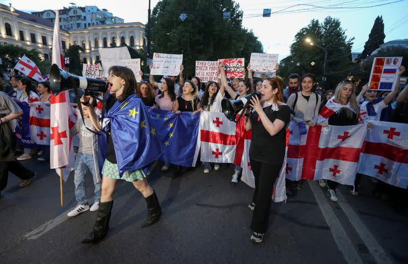 FILE PHOTO: Protesters in Georgia rally against 'foreign agent' bill