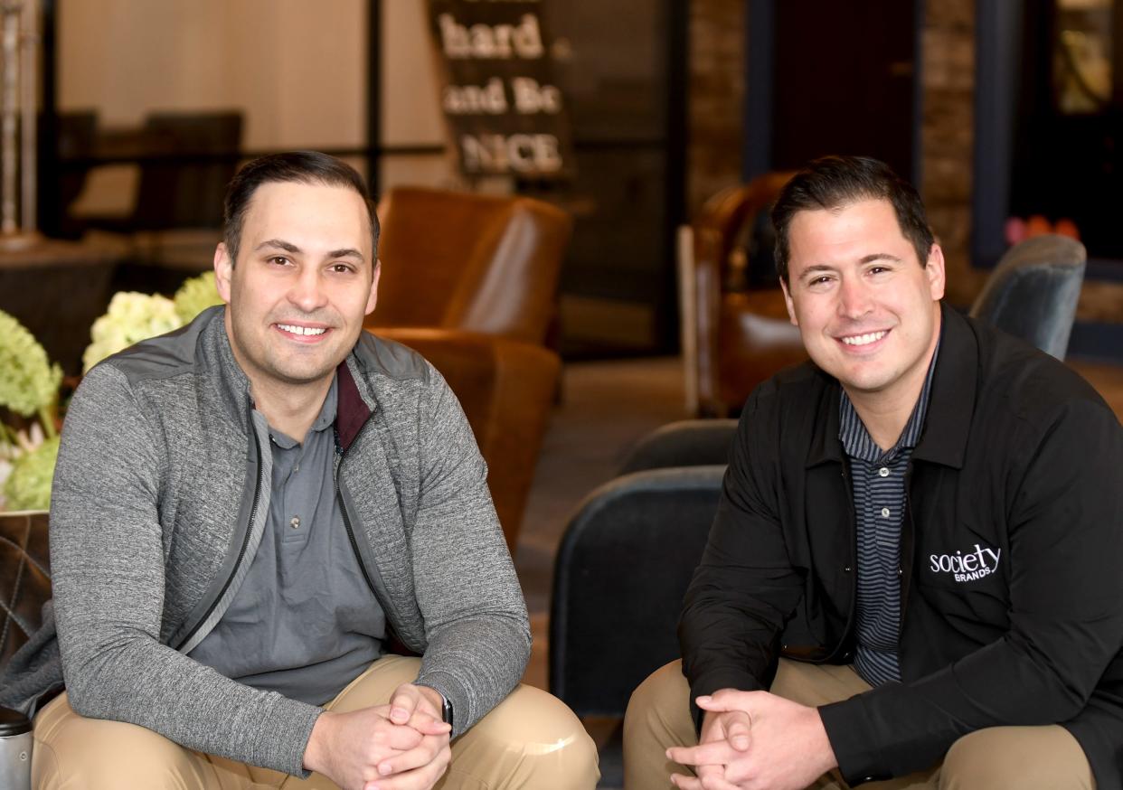 Justin, left, and Michael Sirpilla have launched Society Brands, a company that will consolidate third-party e-commerce retailers and provide them with marketing, logistics and other business functions. The brothers have $204 million in financial backing for the business, which will be based in the Canton area.