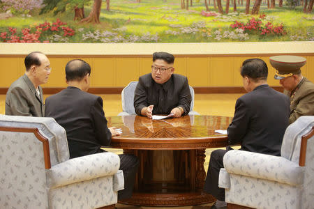 FILE PHOTO: North Korean leader Kim Jong Un participates in a meeting with the Presidium of the Political Bureau of the Central Committee of the WorkersÕ Party of Korea in this undated photo released by North Korea's Korean Central News Agency (KCNA) in Pyongyang September 4, 2017. KCNA via REUTERS/File Photo