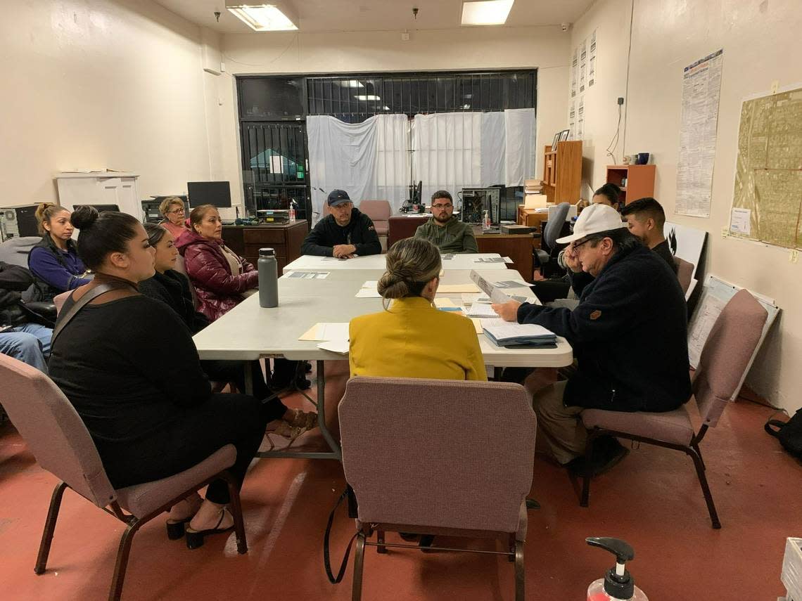 Leon-Barraza, right, hosts a meeting with southeast Fresno small business owners at SEFCEDA headquarters about the City of Fresno grants for businesses impacted by COVID -19.