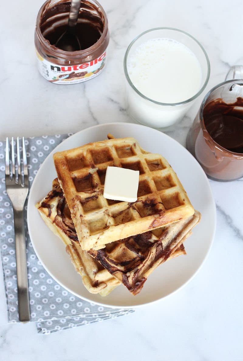 <strong>Get the <a href="http://www.abeautifulmess.com/2013/12/nutella-swirl-waffles.html" target="_blank">Nutella Swirl Waffles recipe</a> from A Beautiful Mess</strong>