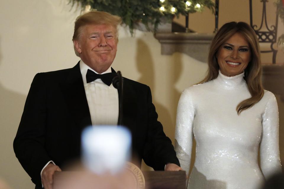 Melania Trump appeared at the annual Congressional Ball wearing a white sequined gown by Céline. The gown had first appeared on the brand's spring 2018 runway.