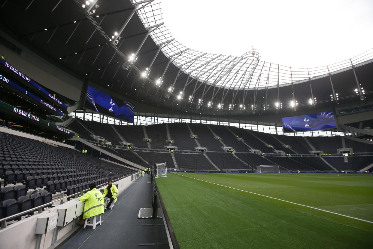 A picture shows a general view of the interior of the new Tottenham Hotspur Stadium ahead of the Legends football match between Spurs Legends and Inter Forever, the second and final test event for the new stadium in London, on March 30, 2019. - Tottenham coach Mauricio Pochettino believes the club's state-of-the-art new stadium has been worth waiting for after months of delays. Spurs trained at the 62,000 capacity venue for the first time on March 28 and will play for the first time there on April 3 against Crystal Palace. (Photo by Daniel LEAL-OLIVAS / AFP)        (Photo credit should read DANIEL LEAL-OLIVAS/AFP via Getty Images)