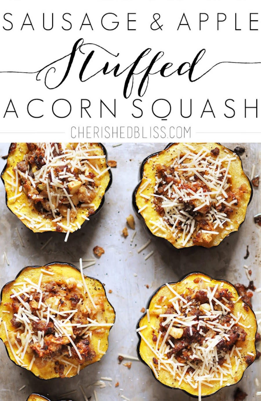 Sausage and Apple-Stuffed Acorn Squash from Cherished Bliss