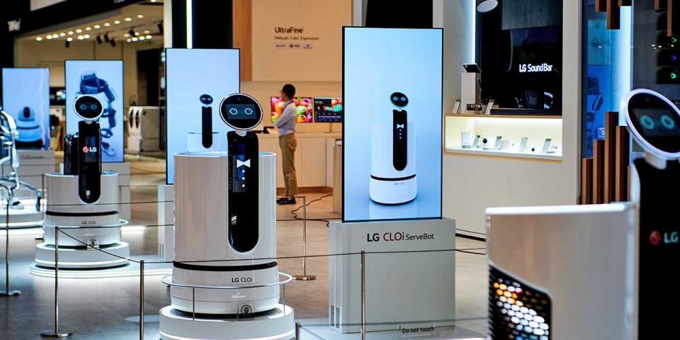LG's robotics experiments range from wearable exoskeletons to airport guides