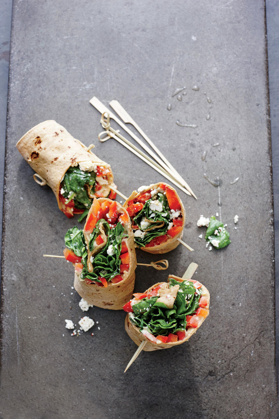 Spinach, Hummus, and Bell Pepper Wraps