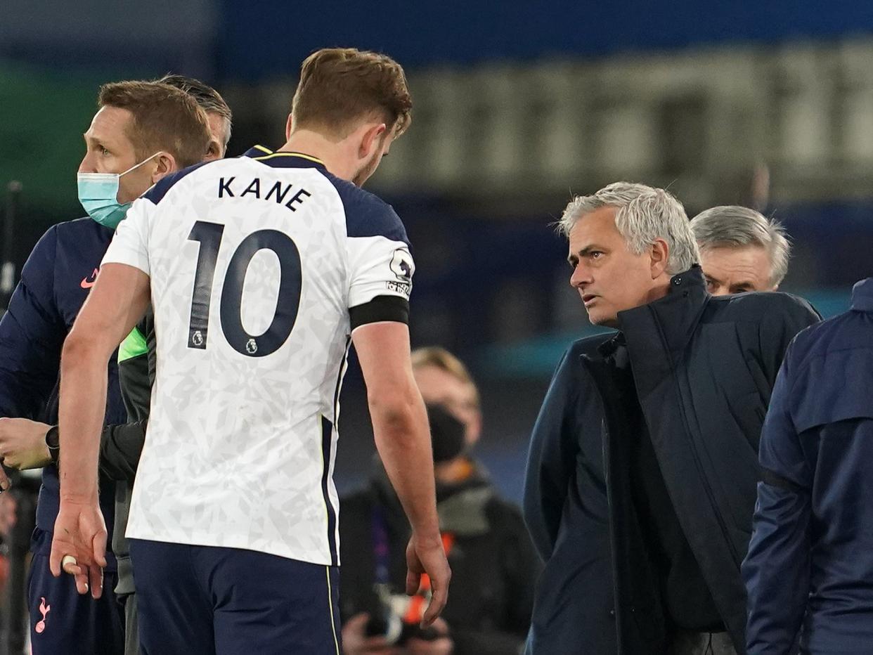 Jose Mourinho shows concern for an injured Harry Kane (Getty Images)