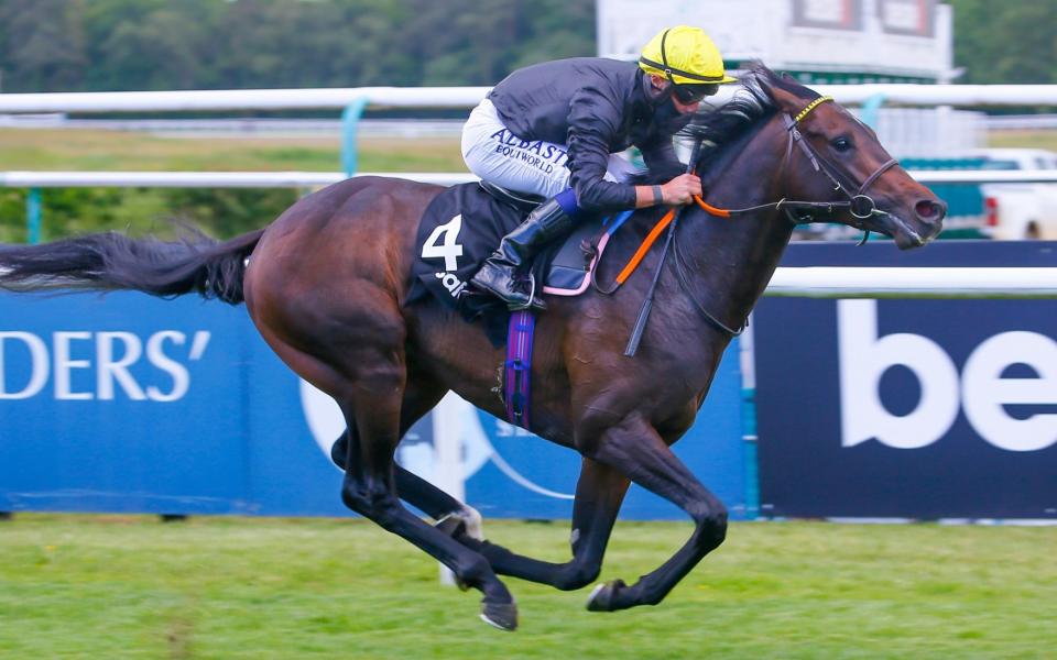 English King ridden by Tom Marquand on the way to winning The Betsafe Derby Trial Stakes at Lingfield Park on June 05, 2020 in Lingfield - Mark Cranham/Pool via Getty Images