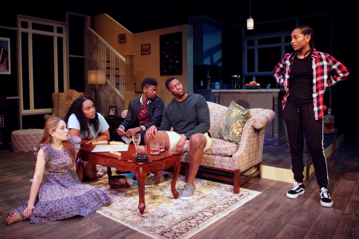 From left, Danielle Vivcharenko, Rebecca Rose Mims, Rickey Watson, Jr., Ibukun Omotowa, and Trezure Coles in the FSU/Asolo Conservatory's production of “Stick Fly.”