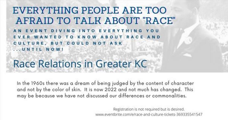 A flier for a July 23 event in Kansas City advertises an open discussion of race.