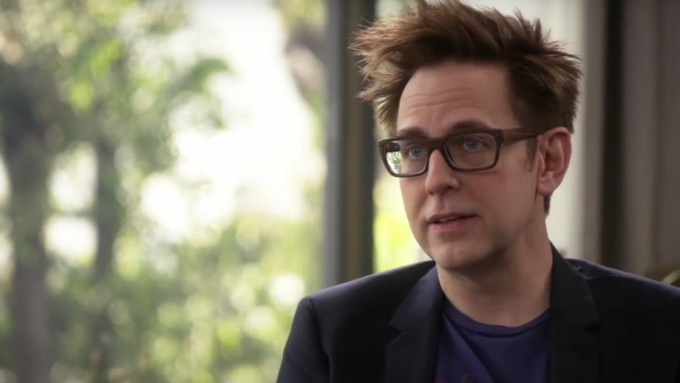 James Gunn before his hair and beard went white doing an interview