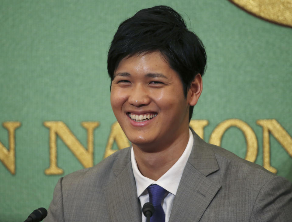 Shohei Ohtani is thinking about the Padres. (AP Photo/Koji Sasahara)