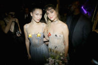 <p>Hadid posed with blogger Chiara Ferragni, who wore a more whimsical iteration of the dress to the Bal Masque party. (Photo: Getty Images) </p>