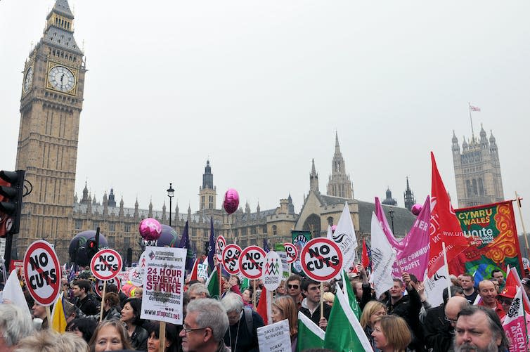 Austerity protesters in London in March 2011.