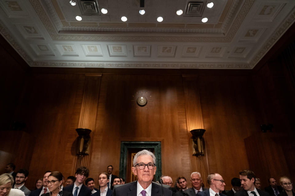 WASHINGTON, DC - MARCH 7: Federal Reserve Chairman Jerome Powell arrives for a Senate Banking, Housing and Urban Affairs Committee hearing at the Capitol Hill on March 7, 2024 in Washington, DC. . Mr. Powell testified at the hearing. 