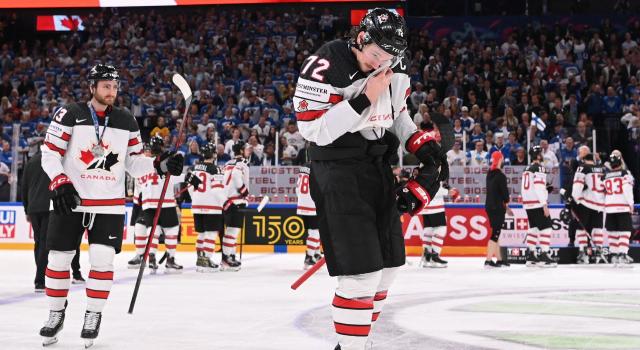 Team Canada captain Thomas Chabot watched from the penalty box as Finland won the gold medal in overtime in the world hockey championship. (Getty Images)
