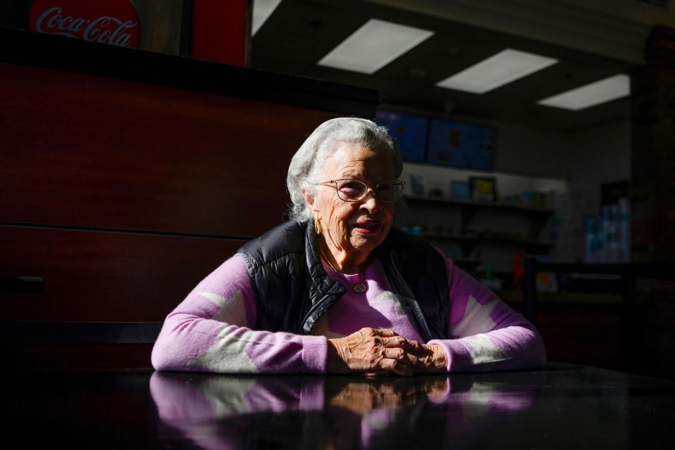 Sallie Creuzot, 96, the wife of the founder of Frenchy’s Chicken, a Houston-based restaurant chain that received a shoutout in Beyoncé’s blockbuster “Renaissance” film, poses for a portrait on Dec 12, 2023, in Houston, TX.