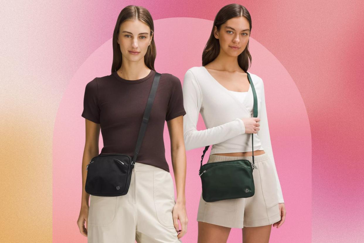 two models wearing the Lululemon crossbody bag