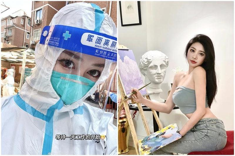 上海正妹xxxBARbie因為擔任防疫志工上傳自拍照，遭到中國網民出征。（翻攝自xxxBARbie微博）