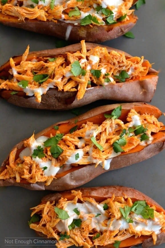 Buffalo Chicken Stuffed Sweet Potatoes