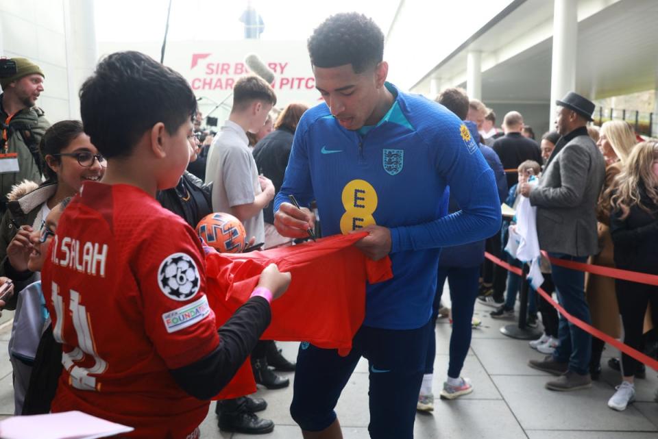 Off the table: Jude Bellingham won’t be joining Liverpool this summer (The FA via Getty Images)