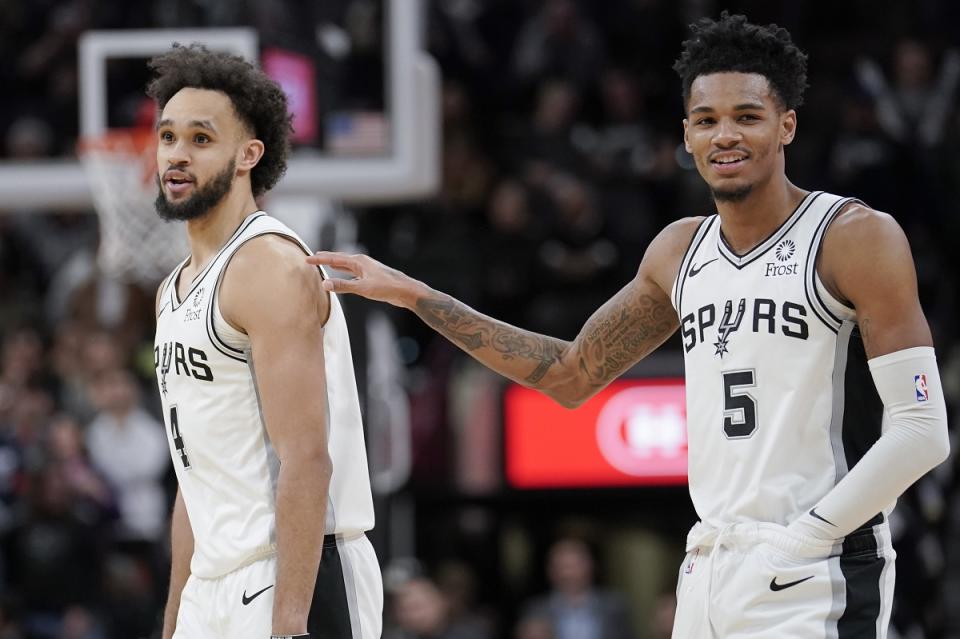 ▲Dejounte Murray(右)和Derrick White。（圖／美聯社／達志影像）