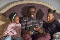 <p>From left: Faithe Herman as Annie, Sterling K. Brown as Randall, and Eris Baker as Tess in NBC’s <i>This Is Us</i>.<br> (Photo: Ron Batzdorff/NBC) </p>