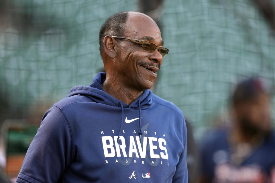 Aug 25, 2023; San Francisco, California, USA; Atlanta Braves third base coach Ron Washington (37) before the game against the San Francisco Giants at Oracle Park. Mandatory Credit: Darren Yamashita-USA TODAY Sports