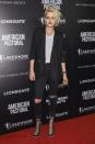 <p>Kristen Stewart opts for a tough look of distressed jeans and lace up heels to a screening of 'American Pastoral' in October 2016</p>